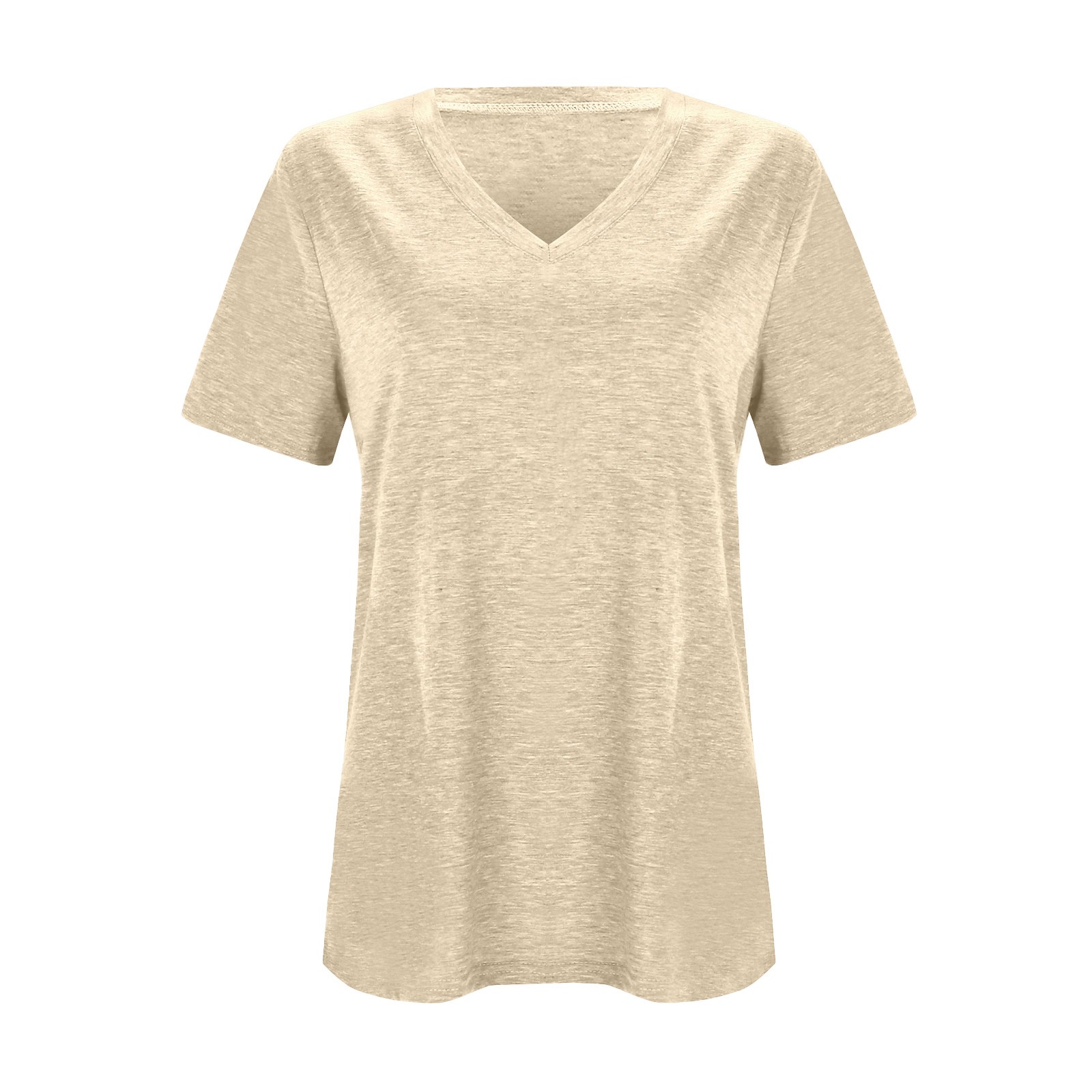 thumbnail image 4 of Nueva camiseta de manga corta con cuello en V para mujer: prenda informal de primavera/verano, poliéster/spandex, diseño fruncido en la cintura, 4 of 5